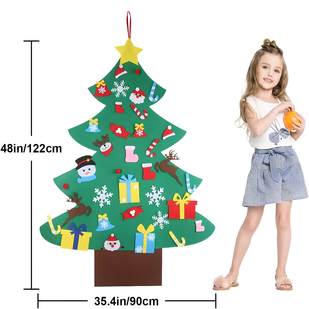 Novogodišnja jelka od filca za zid sa 26 ukrasa koji se lepe