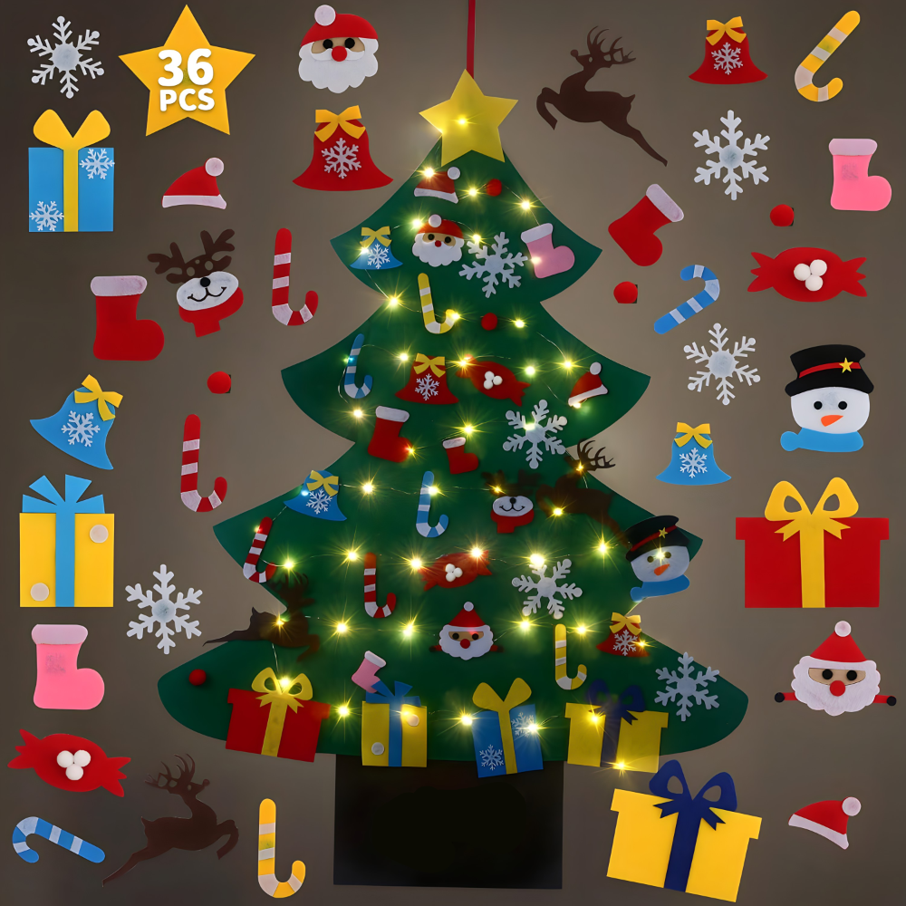 Novogodišnja jelka od filca za zid sa 26 ukrasa koji se lepe