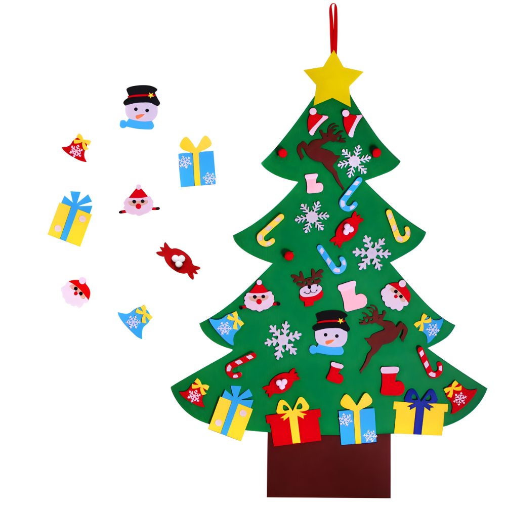 Novogodišnja jelka od filca za zid sa 26 ukrasa koji se lepe