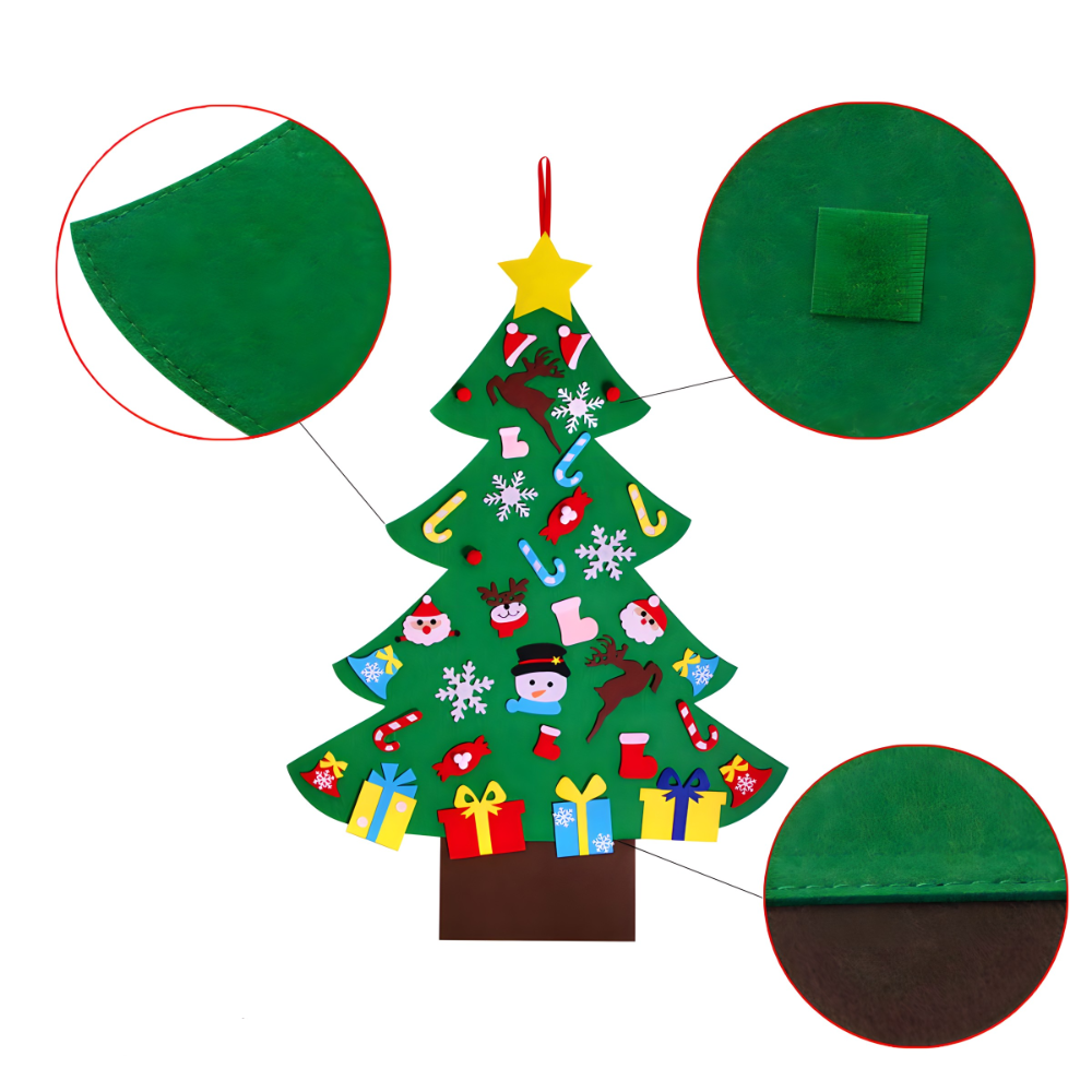 Novogodišnja jelka od filca za zid sa 26 ukrasa koji se lepe