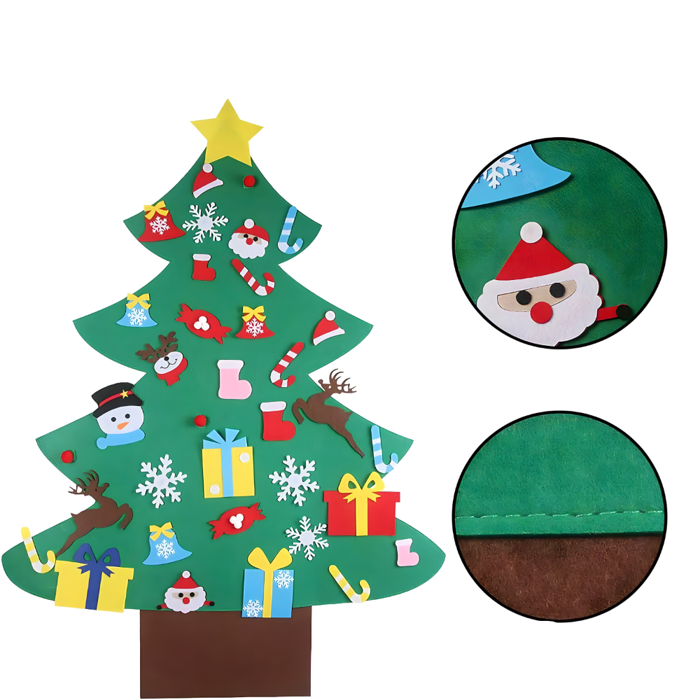 Novogodišnja jelka od filca za zid sa 26 ukrasa koji se lepe